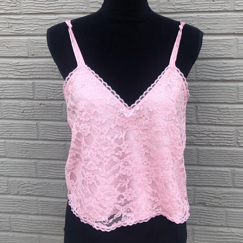 Victoria’s Secret Vintage Gold Label Pink Floral Lace & Satin Cropped Cami Med